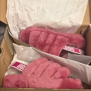UGG Soft Pink Fluffy Slides
